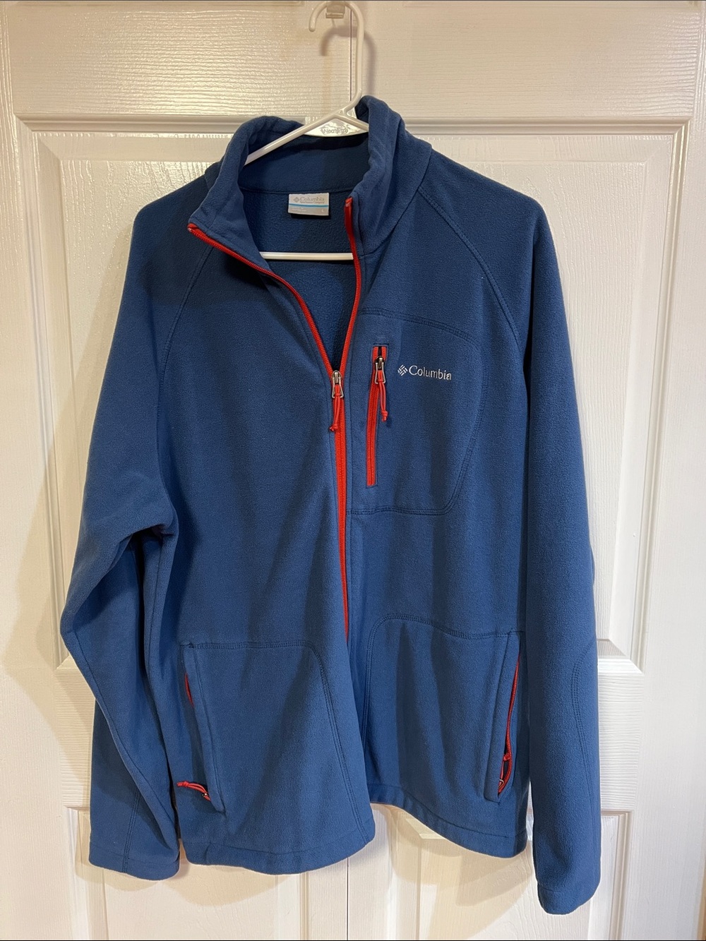 Columbia Men’s Blue Fleece Jacket with Red Zip Accents
